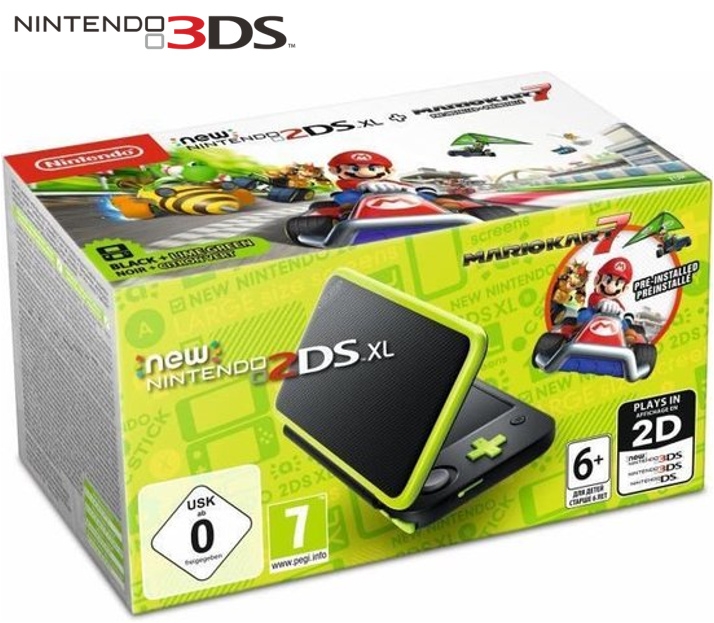 Boxshot New Nintendo 2DS XL Zwart & Lime + Mario Kart 7