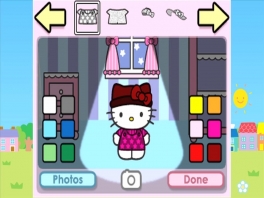 Kies welke outfit Hello Kitty aan mag en geef het een leuk kleurtje.