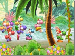 In deze game red je Baby Mario als verschillende gekleurde Yoshis.